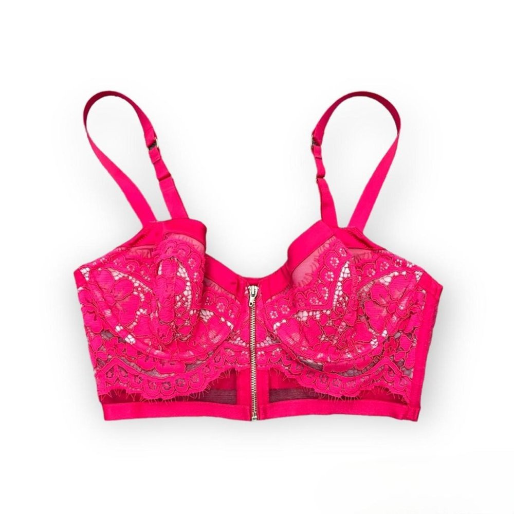 NWT Victoria's Secret Women's Red Lace Front Zip Demi Lined Corset Size 34DD